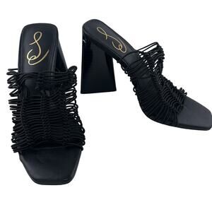 Sam Edelman Laurette Black Strappy Heeled Sandal Square Opened Toe Slip On 7